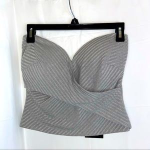 Jluxlabel rib knit strapless faux wrap top gray grey corset
